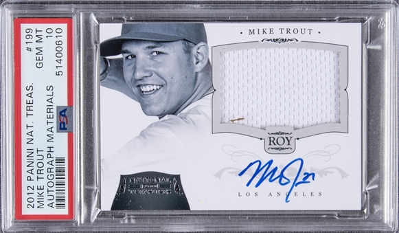 2012 Panini National Treasures #199 Mike Trout Signed Patch Rookie Card (#60/99) - PSA GEM MT 10